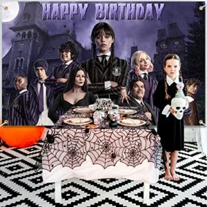 Wednesday Addams Birthday Decorations Banner,Wednesday Addams Party Backdrop Photo Background Wednesday TV Party Supply Favor for Birthday Party Decor Nevermore Character Party Banner Room Decorations