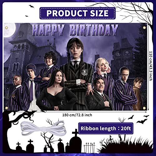 Wednesday Addams Birthday Decorations Banner,Wednesday Addams Party Backdrop Photo Background Wednesday TV Party Supply Favor for Birthday Party Decor Nevermore Character Party Banner Room Decorations