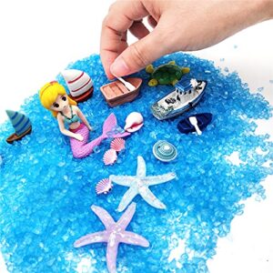 21 Pieces Fairy Garden Accessories, Blue Sand and Miniature Mermaid Dolphin Boat Steamship Figurines Decorations, Micro Beach Ocean Seaside Scene DIY Decor Kit