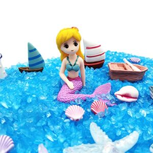 21 Pieces Fairy Garden Accessories, Blue Sand and Miniature Mermaid Dolphin Boat Steamship Figurines Decorations, Micro Beach Ocean Seaside Scene DIY Decor Kit