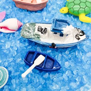 21 Pieces Fairy Garden Accessories, Blue Sand and Miniature Mermaid Dolphin Boat Steamship Figurines Decorations, Micro Beach Ocean Seaside Scene DIY Decor Kit