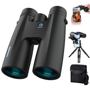 12x50 professional hd binoculars for adults with phone adapter and foldable tripod – high power binoculars with large view – super bright waterproof binoculars for bird watching hunting stargazing