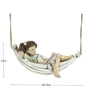 QWERTYUI Retro Garden Statue Outdoor Hanging Statue, Resin Weather-Resistant Boy Girl On Swing Ornaments, Outdoor Sleeping Boy Sculpture, for Patio Home Courtyard Furnishings Yard Lawn Tree Porch (B)