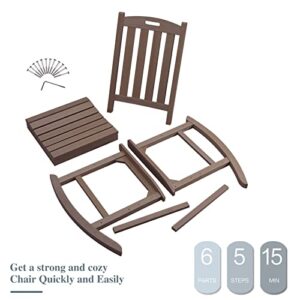 Psilvam Patio Rocking Chair, Poly Lumber Porch Rocker with High Back, 350Lbs Support Rocking Chairs for Both Outdoor and Indoor, Poly Rocker Chair Looks Like Real Wood (Brown)