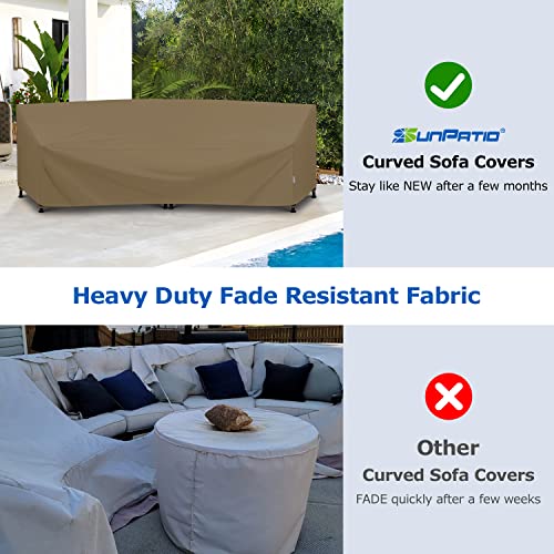 SunPatio Outdoor Curved Sectional Couch Cover, Heavy Duty Waterproof Patio Sofa Cover, All Weather Protection Patio Furniture Cover, Air Vent & Straps, 150"(back)/112"(front)L x 36"W x 38"/24"H, Taupe