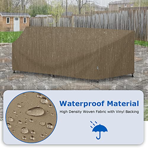 SunPatio Outdoor Curved Sectional Couch Cover, Heavy Duty Waterproof Patio Sofa Cover, All Weather Protection Patio Furniture Cover, Air Vent & Straps, 150"(back)/112"(front)L x 36"W x 38"/24"H, Taupe