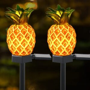 VGYVGYCC Garden Decor Solar Stake Lights - 2 Pack Outdoor Pineapple Waterproof Lights Pathway Yard Lawn Walkway Decoration