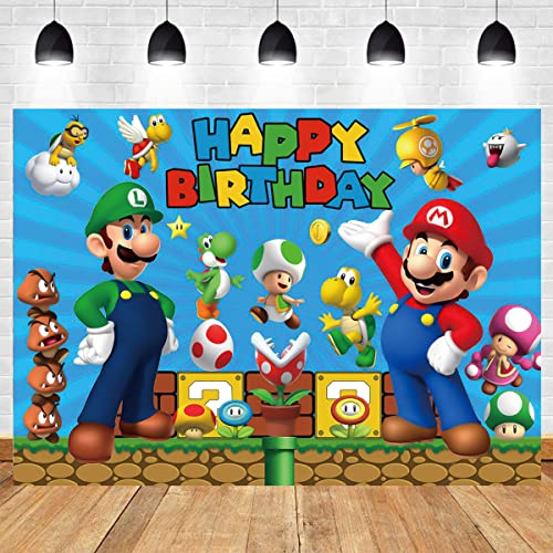 REAGTUGHT 7x5ft Happy Birthday Theme Backdrop Adventure Game Gold Coins Photo Backgrounds Cartoon Boys Children Baby Shower Banner Cake Table Decor Photo Shoot Props