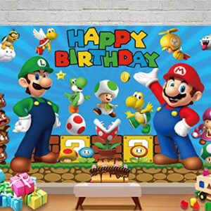 REAGTUGHT 7x5ft Happy Birthday Theme Backdrop Adventure Game Gold Coins Photo Backgrounds Cartoon Boys Children Baby Shower Banner Cake Table Decor Photo Shoot Props