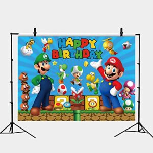 REAGTUGHT 7x5ft Happy Birthday Theme Backdrop Adventure Game Gold Coins Photo Backgrounds Cartoon Boys Children Baby Shower Banner Cake Table Decor Photo Shoot Props