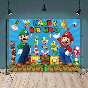 REAGTUGHT 7x5ft Happy Birthday Theme Backdrop Adventure Game Gold Coins Photo Backgrounds Cartoon Boys Children Baby Shower Banner Cake Table Decor Photo Shoot Props