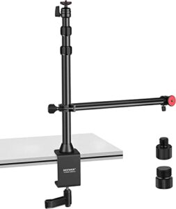 neewer tabletop camera mount stand with flexible arm, overhead height adjustable light stand mount with table mounting clamp, swiveling ball head for dslr camera, phone, led light, webcam and more