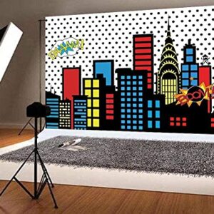 Art Studio 8x6ft Superhero Super City Photography Backdrops Skyline Buildings City Boom Photo Background Children Birthday Party Banner Photo Studio Booth Cake Table Decor