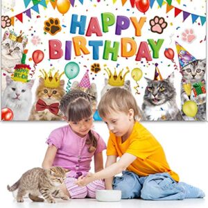 Cat Happy Birthday Backdrop Kitten Photography Background Pet Paw Cat Theme Party Photo Backdrop Birthday Party Decorations for Cat Owner Children Kids Cake Table Decorations