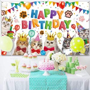 Cat Happy Birthday Backdrop Kitten Photography Background Pet Paw Cat Theme Party Photo Backdrop Birthday Party Decorations for Cat Owner Children Kids Cake Table Decorations