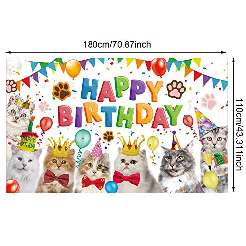Cat Happy Birthday Backdrop Kitten Photography Background Pet Paw Cat Theme Party Photo Backdrop Birthday Party Decorations for Cat Owner Children Kids Cake Table Decorations