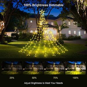 Outdoor Christmas Lights Star Curtain Lights Christmas Tree String Lights Plug in 335 LED with Topper Star Waterfall Hanging Lights Warm White & Multi-Color Changing for Xmas Gazebo Garden Yard Decor