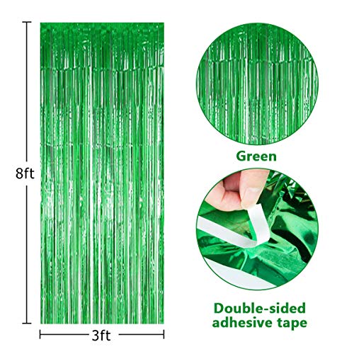 BTSD-home Green Foil Fringe Curtain, Metallic Photo Booth Backdrop Tinsel Door Curtains for Wedding Birthday Bridal Shower Baby Shower Bachelorette Christmas Party Decorations(2 Pack, 6ft x 8ft)