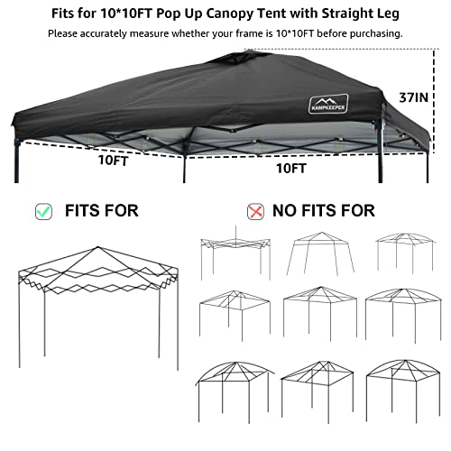 KAMPKEEPER 10x10 Pop Up Canopy Tent Top Replacement Cover Roof with Air Vent, Polyester UV 30 Waterproof for Outdoor Garden Patio Pavilion Sun Shade(Top Only)-Black