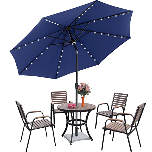 Sunoutife Patio Umbrella with Solar Lights, 10FT Large Outdoor Table Umbrella with Tilt Adjustment and Crank for Market Garden Backyard & Pool