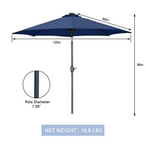 Sunoutife Patio Umbrella with Solar Lights, 10FT Large Outdoor Table Umbrella with Tilt Adjustment and Crank for Market Garden Backyard & Pool
