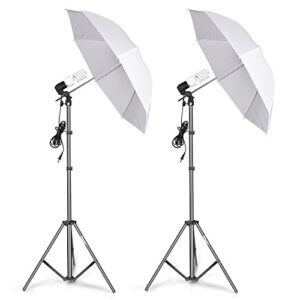 emart photography umbrella lighting kit, 400w 5500k photo portrait continuous reflector lights for camera video studio shooting daylight (2 packs)