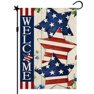 cmegke 4th of july garden flag welcome stars patriotic striped independence day flag vertical double sided patriotic memorial day american veteran holiday farm home outside yard decor 12.5 x 18 in