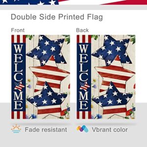 CMEGKE 4th of July Garden Flag Welcome Stars Patriotic Striped Independence Day Flag Vertical Double Sided Patriotic Memorial Day American Veteran Holiday Farm Home Outside Yard Decor 12.5 x 18 In