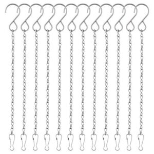 fepito 12 pack hanging chains, 10 inch hanging basket chains, garden plant hangers metal chains with hooks clips for bird feeders, wind chimes, lanterns, planters, decorative ornaments