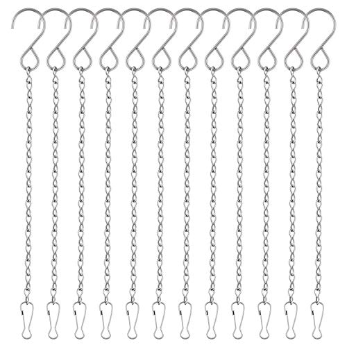 FEPITO 12 Pack Hanging Chains, 10 Inch Hanging Basket Chains, Garden Plant Hangers Metal Chains with Hooks Clips for Bird Feeders, Wind Chimes, Lanterns, Planters, Decorative Ornaments