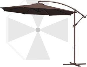 jardin-monde 10ft offset hanging patio umbrella, outdoor deck cantilever umbrella for backyard, garden, poolside, lawn, outdoor market umbrella with crank and cross base, 8 ribs-coffee