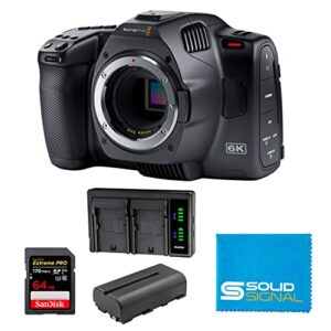 blackmagic design pocket cinema camera 6k g2 bundle – includes sandisk extreme pro 64gb sdxc card, extra np-f570 battery, dual battery charger, and solidsignal microfiber cloth
