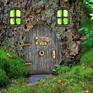 masgo fairy garden doors and windows for trees miniature fairy gnome home glow in the dark yard art sculpture decoration miniature accessories(3 pack)