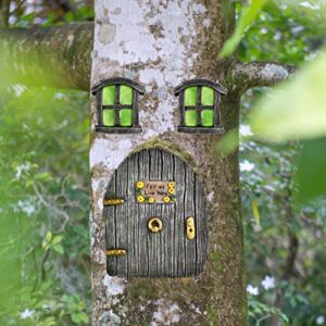 MasGo Fairy Garden Doors and Windows for Trees Miniature Fairy Gnome Home Glow in The Dark Yard Art Sculpture Decoration Miniature Accessories(3 Pack)