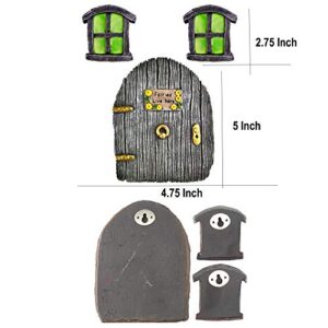 MasGo Fairy Garden Doors and Windows for Trees Miniature Fairy Gnome Home Glow in The Dark Yard Art Sculpture Decoration Miniature Accessories(3 Pack)