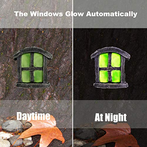 MasGo Fairy Garden Doors and Windows for Trees Miniature Fairy Gnome Home Glow in The Dark Yard Art Sculpture Decoration Miniature Accessories(3 Pack)