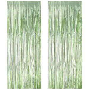 2 pack 3.3 ft x 9.8 ft foil curtains metallic fringe curtains shimmer curtain photo backdrop for halloween christmas birthday party wedding deco (pale green)