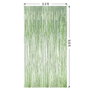 2 Pack 3.3 ft x 9.8 ft Foil Curtains Metallic Fringe Curtains Shimmer Curtain Photo Backdrop for Halloween Christmas Birthday Party Wedding Deco (Pale Green)