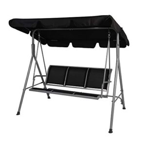 3 person patio swing with convertible canopy–weather resistant frame and breathable seat, comfy outdoor swing chair bench for porch backyard garden, black