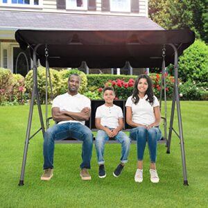 3 Person Patio Swing with Convertible Canopy--Weather Resistant Frame and Breathable Seat, Comfy Outdoor Swing Chair Bench for Porch Backyard Garden, Black