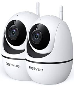 netvue indoor camera, 1080p fhd 2.4ghz wifi pet camera, home camera for pet/baby, dog camera 2-way audio, indoor security camera night vision, ai human detection, white, pack of 2