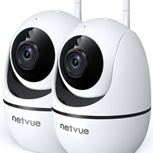 NETVUE Indoor Camera, 1080P FHD 2.4GHz WiFi Pet Camera, Home Camera for Pet/Baby, Dog Camera 2-Way Audio, Indoor Security Camera Night Vision, AI Human Detection, White, Pack of 2