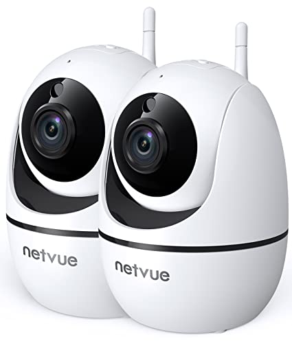 NETVUE Indoor Camera, 1080P FHD 2.4GHz WiFi Pet Camera, Home Camera for Pet/Baby, Dog Camera 2-Way Audio, Indoor Security Camera Night Vision, AI Human Detection, White, Pack of 2
