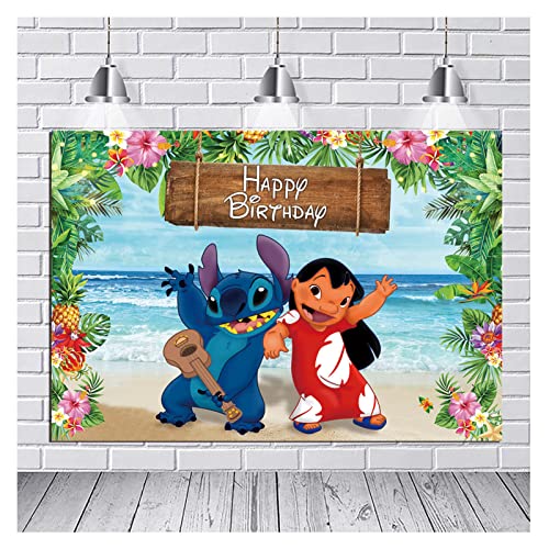 Tropical Luau Summer Beach Ocean Photo Backdrops 5x3ft Cartoon Photography Background for Kids Happy Birthday Dessert Table Top Summer Aloha Luau Party Decoration Banner