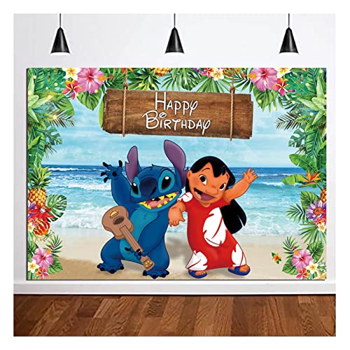 Tropical Luau Summer Beach Ocean Photo Backdrops 5x3ft Cartoon Photography Background for Kids Happy Birthday Dessert Table Top Summer Aloha Luau Party Decoration Banner