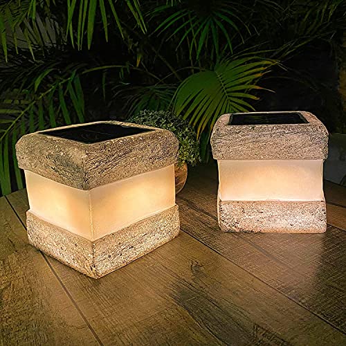 2 Pack Solar Rock Lights Outdoor - Solar Powered Landscape Ground Fake Rocks Light Waterproof with Warm LED Lights for Table Patio Yard Garden Pathway Walkway Decor(Grey)