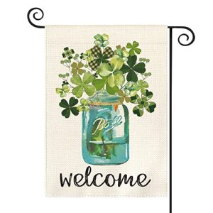 avoin colorlife welcome watercolor lucky clover st patricks day garden flag double sided, shamrock jar yard outdoor flag 12×18 inch