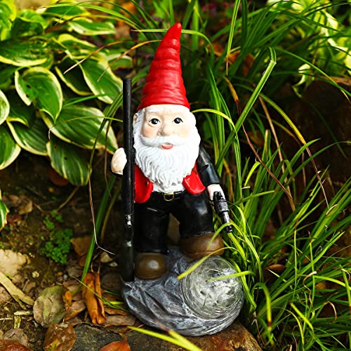 Large Army Garden Gnomes with Guns, Resin Gnome War Defender Dwarf Solar Garden Statue Funny Military Garden Gnomes Collectors Combat Enthusiasts Gun Lovers Ornament for Indoor Lawn Patio Yard Decor