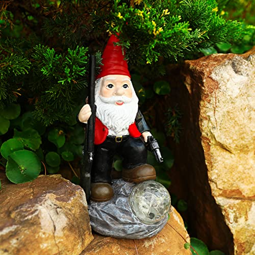 Large Army Garden Gnomes with Guns, Resin Gnome War Defender Dwarf Solar Garden Statue Funny Military Garden Gnomes Collectors Combat Enthusiasts Gun Lovers Ornament for Indoor Lawn Patio Yard Decor