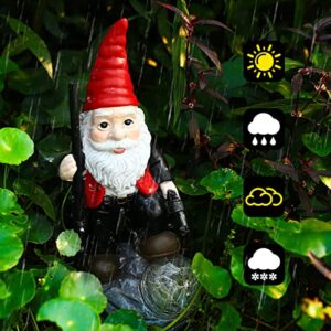 Large Army Garden Gnomes with Guns, Resin Gnome War Defender Dwarf Solar Garden Statue Funny Military Garden Gnomes Collectors Combat Enthusiasts Gun Lovers Ornament for Indoor Lawn Patio Yard Decor
